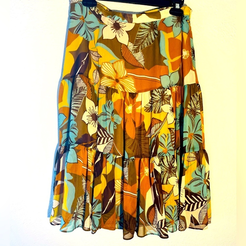 NICOLE by NICOLE MILLER Skirt Peasant Boho Chiffon Floral Multi-Colored 8